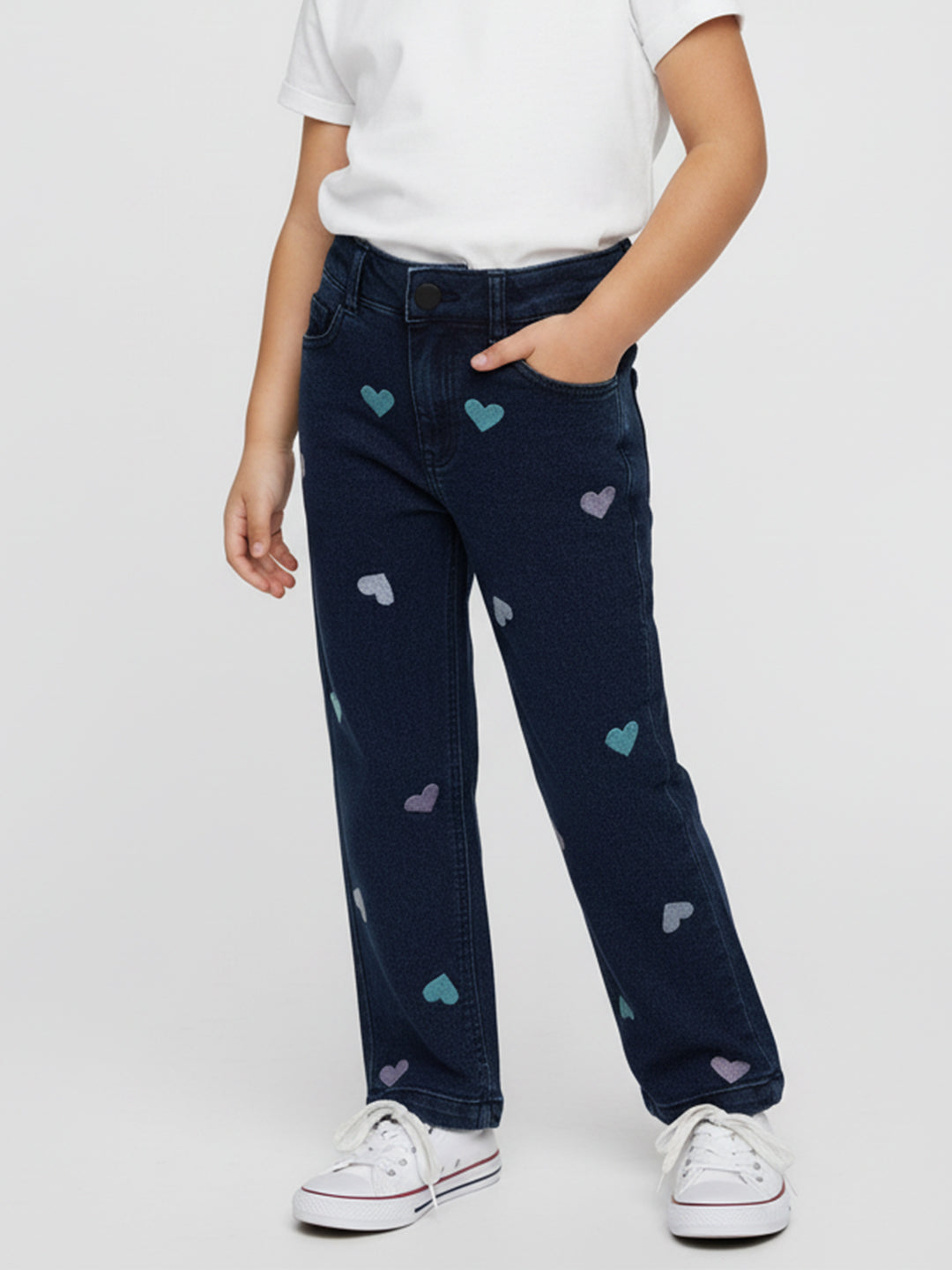 Nautinati Blue Jeans with Heart Embroidery for Girls