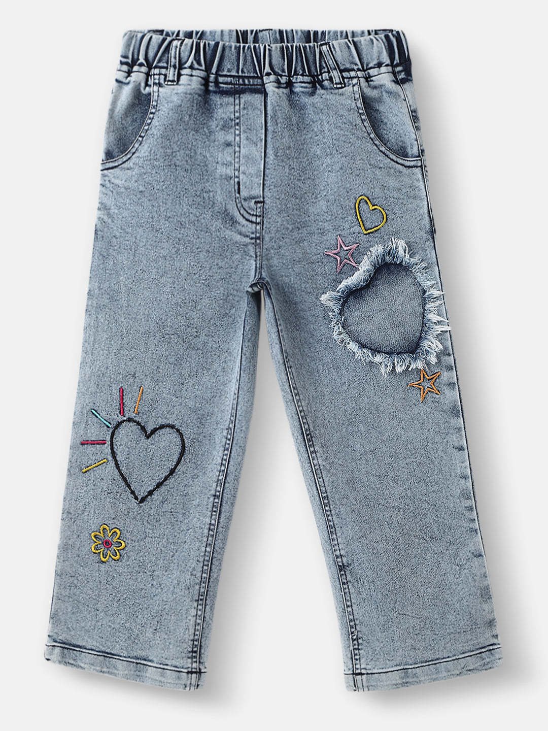 Girls Patch Embroidery Jeans | Denim Pants for Girls | 4 to 8 Years