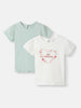 Nautinati Girls' Pack of 2 Cotton Graphic Printed & Solid Gathered Sleeves T-shirts