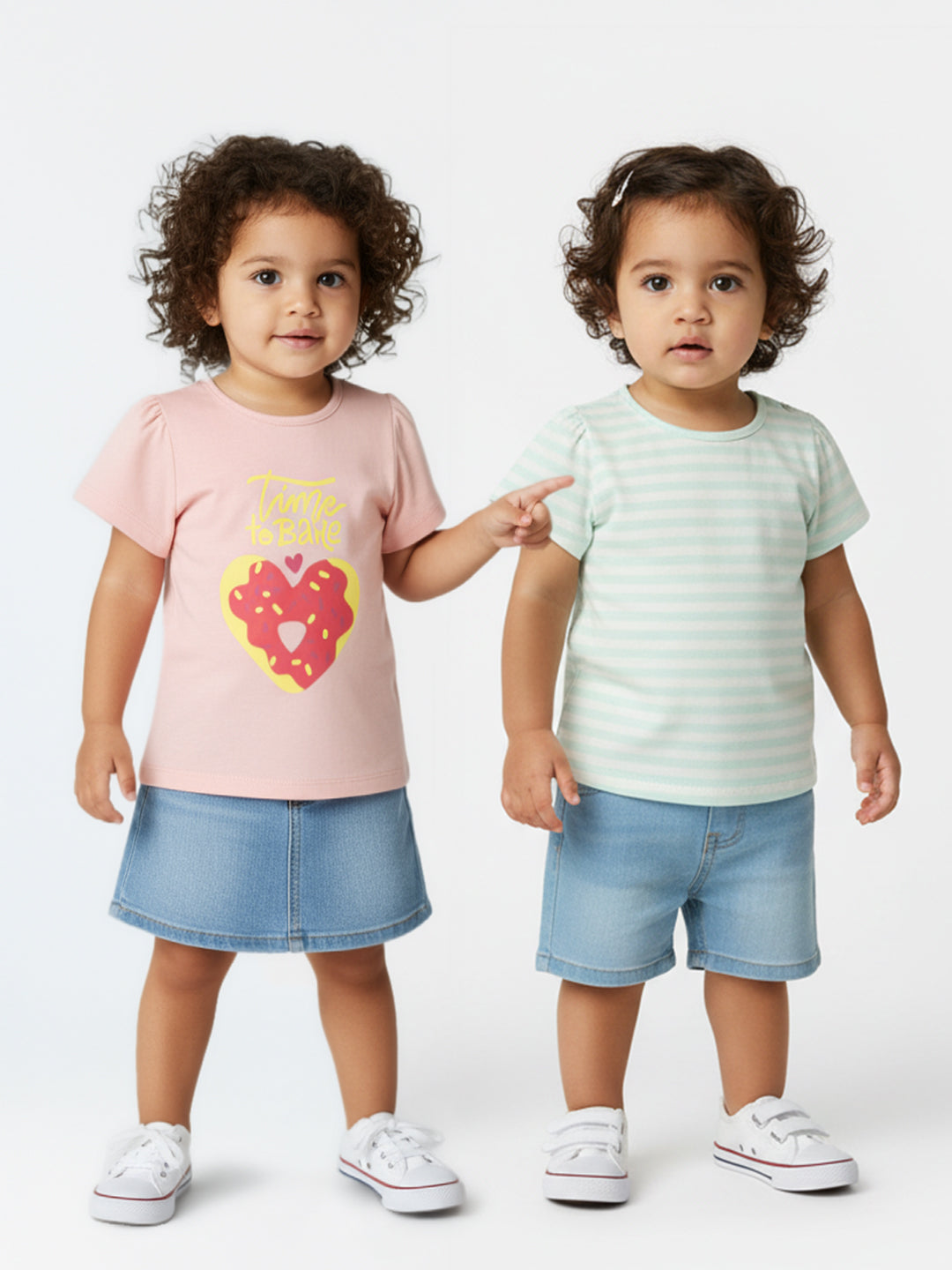 Nautinati Girls' Cotton Tops | Pack of 3 | Printed and Striped| Age 0 - 2 Years