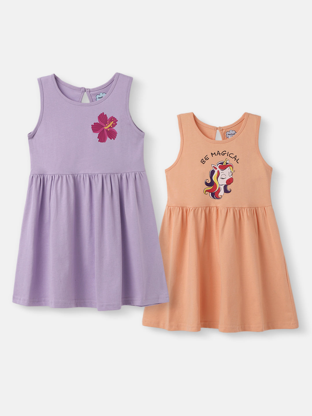 Nautinati Girls' Unicorn & Floral Graphic Cotton Dresses Pack | Sleeveless | Age 12-18M