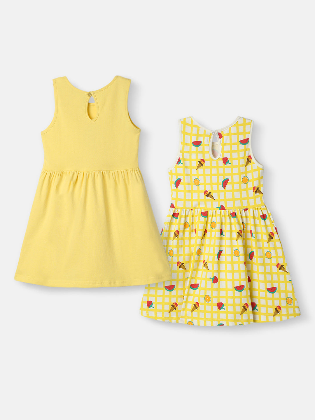 Nautinati Girls' Cotton AOP Knit Frock Pack of 2