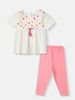 Nautinati Girls' Cotton Floral Top and Bottoms With Gathered Waistline and Tassels
