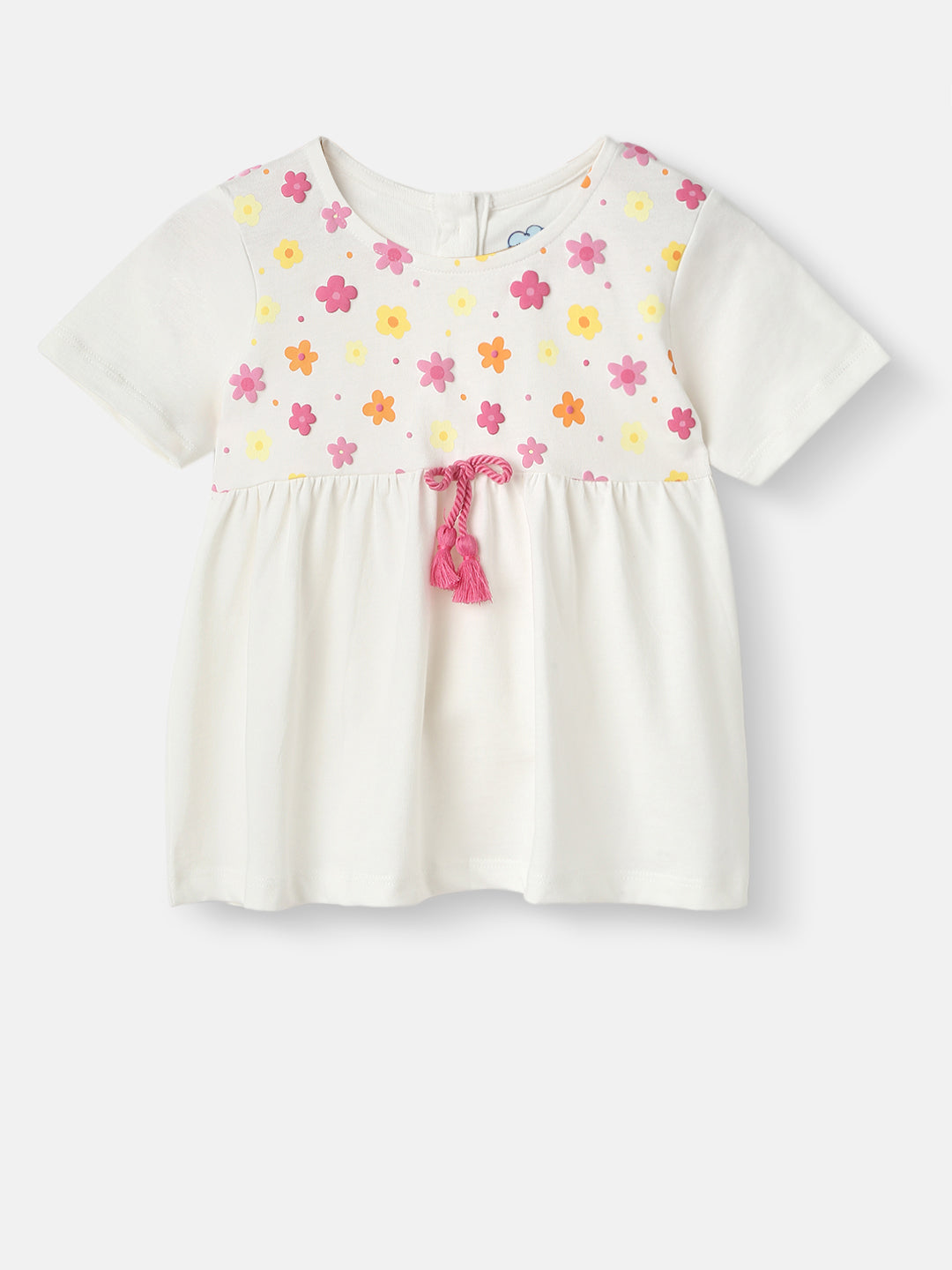 Nautinati Girls' Cotton Floral Top and Bottoms With Gathered Waistline and Tassels