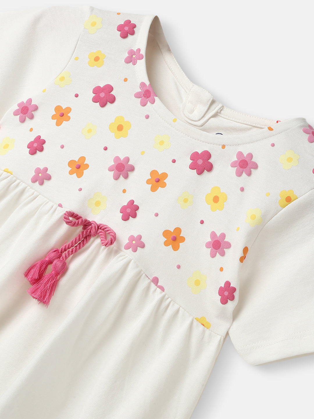 Nautinati Girls' Cotton Floral Top and Bottoms With Gathered Waistline and Tassels