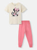 Nautinati Girls' Cotton Minnie Mouse Printed T-shirt and Polka Printed Joggers