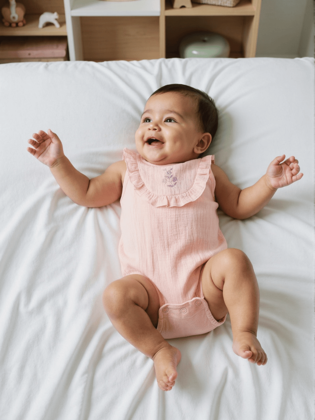 Nautinati Girls' Cotton Embroidered Sleeveless Romper