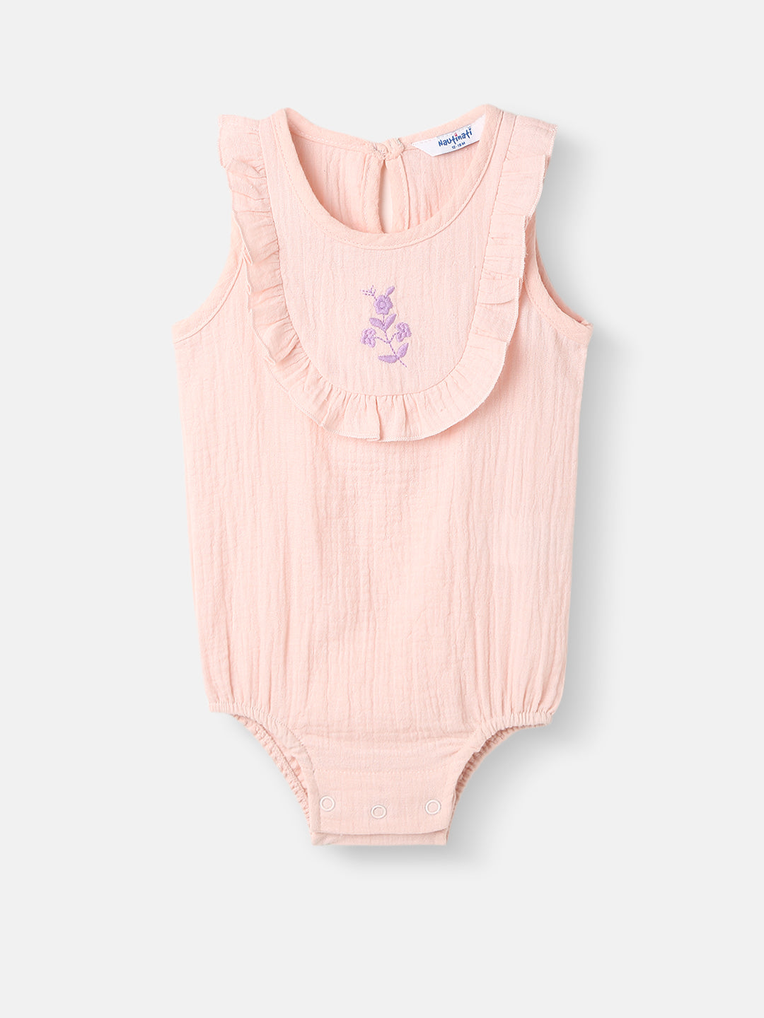 Nautinati Girls' Cotton Embroidered Sleeveless Romper