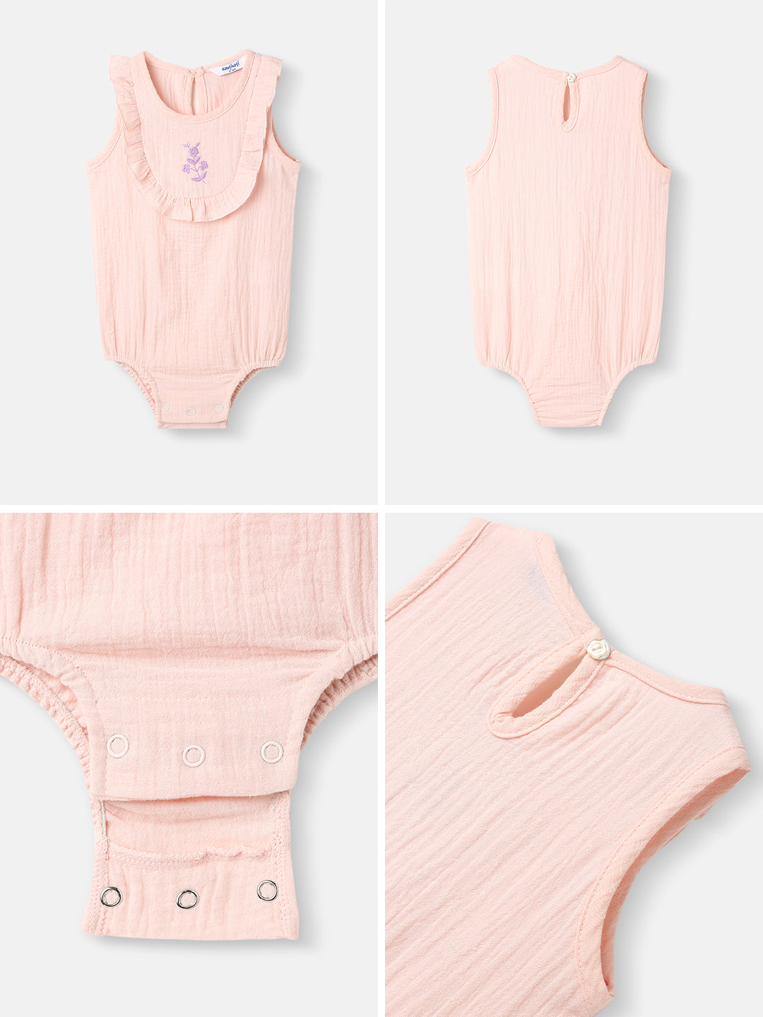 Nautinati Girls' Cotton Embroidered Sleeveless Romper