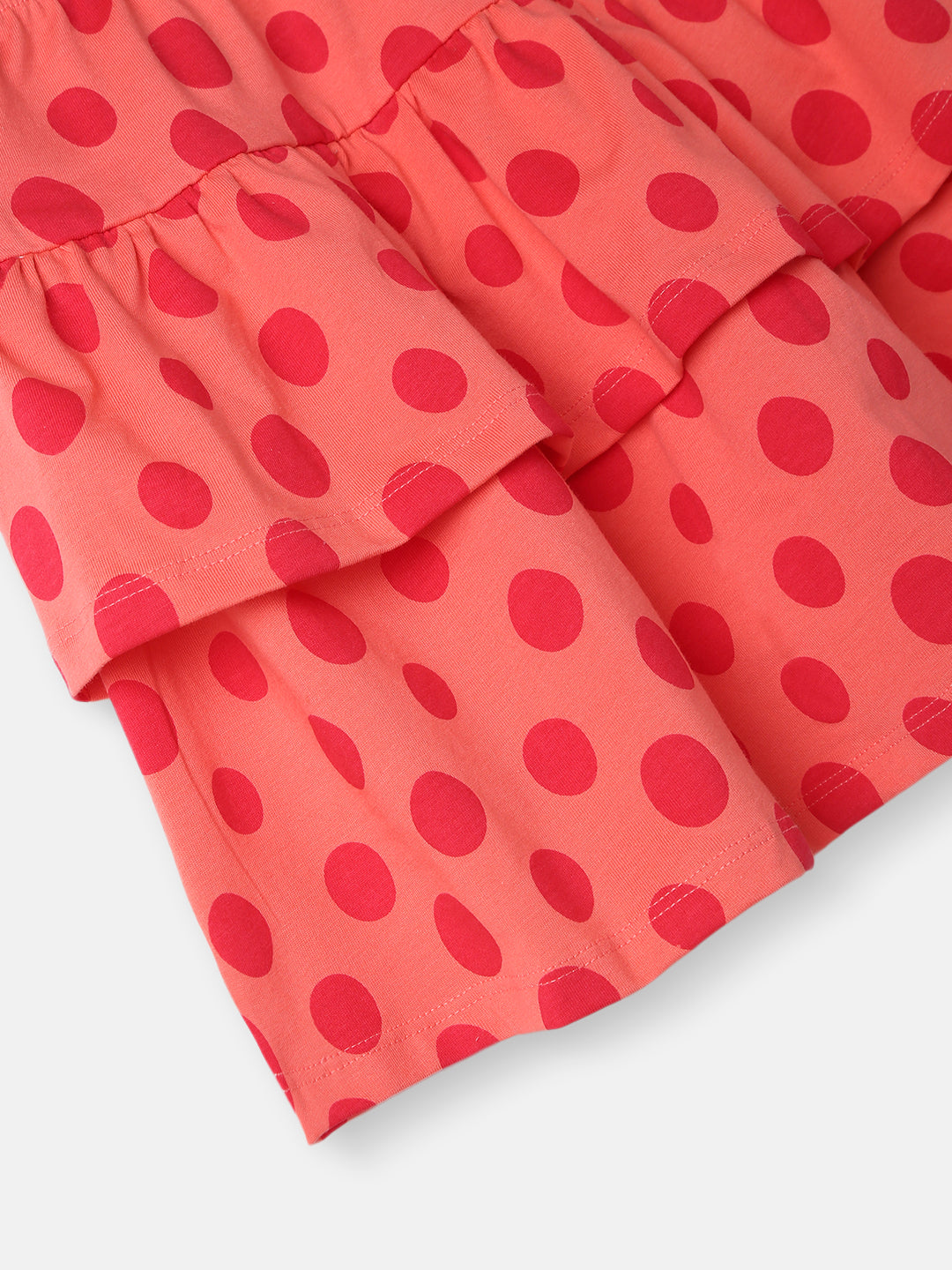 Nautinati Girls' Cotton Set of Minnie Mouse Print Top and Tiered Polka Dot Skirt