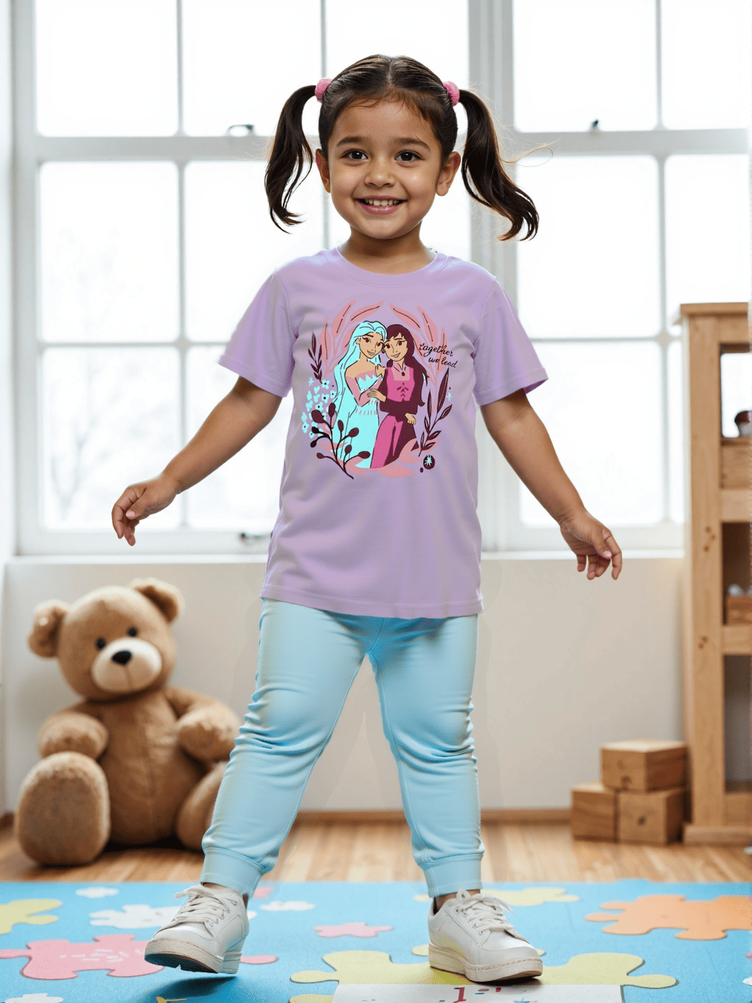 Nautinati Girls' Cotton Frozen Printed T-shirt and Joggers