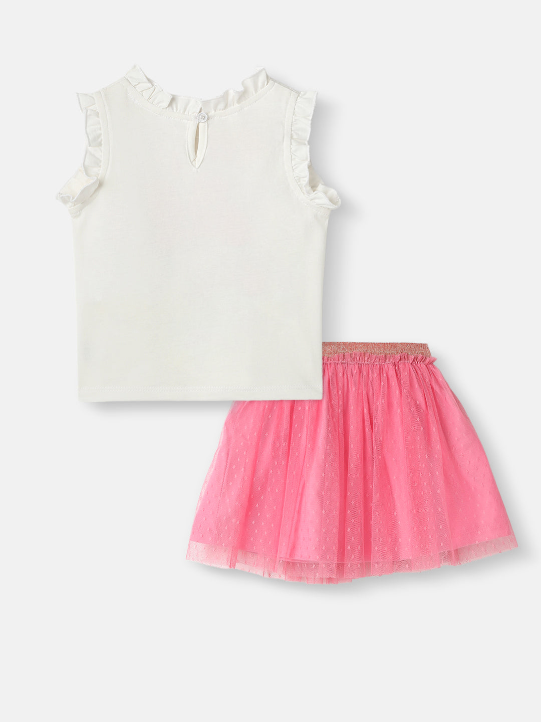 Nautinati Girls' Cotton Disney Glitter Print Set of Top and Skirt With Sling Bag