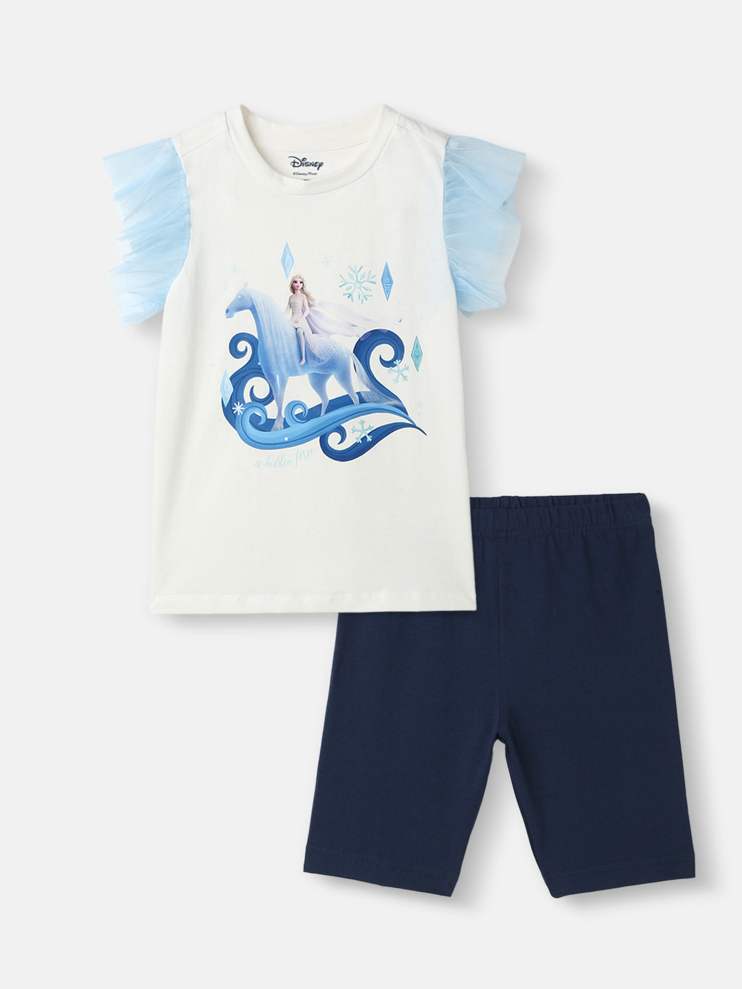 Nautinati Girls' Frozen Printed Flutter Sleeve Top and Solid Shorts