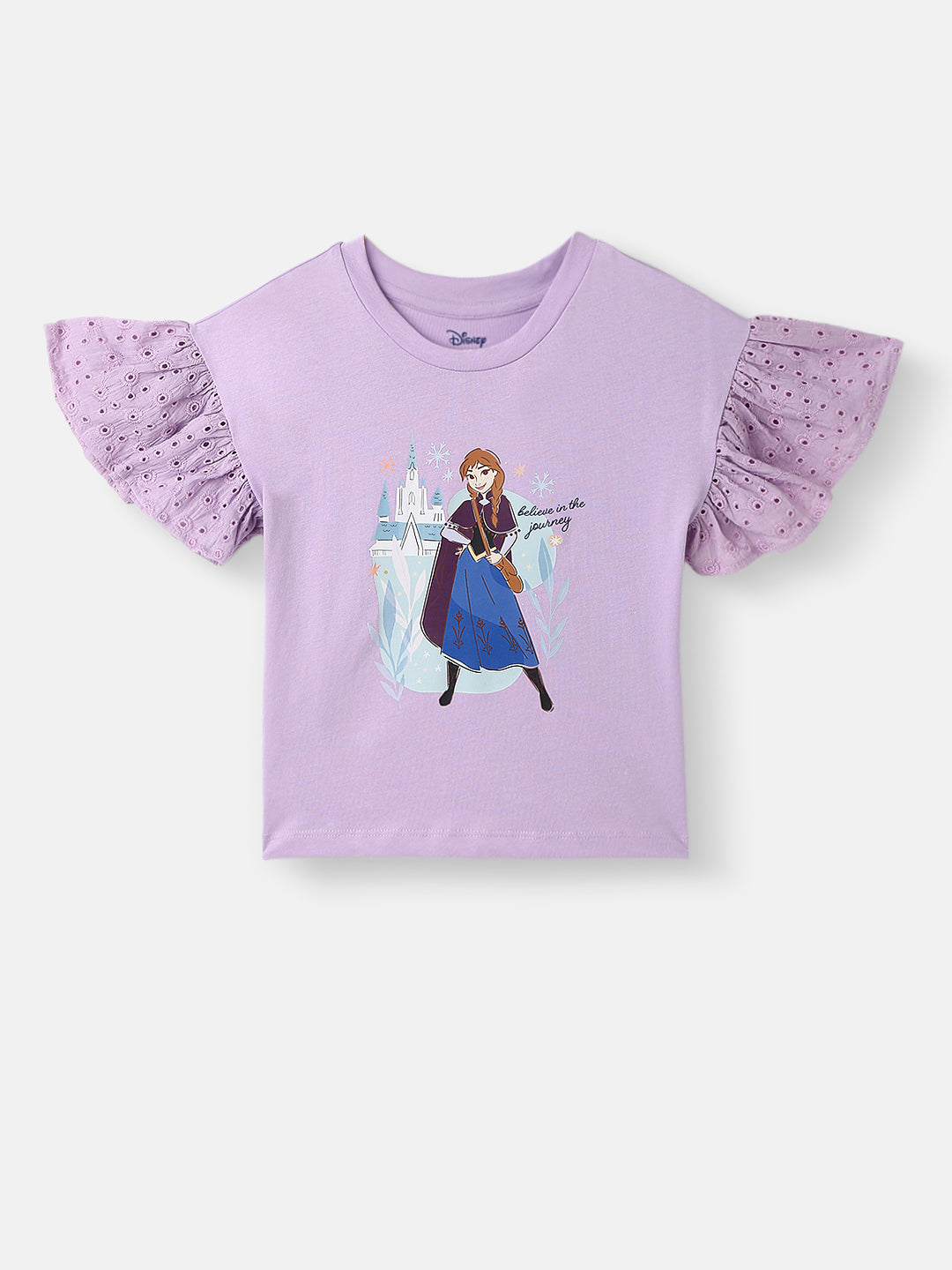 Girls Cotton Top and Shorts Set |Frozen Print Top | Schiffli Sleeves | Solid Shorts | 2-10 Years