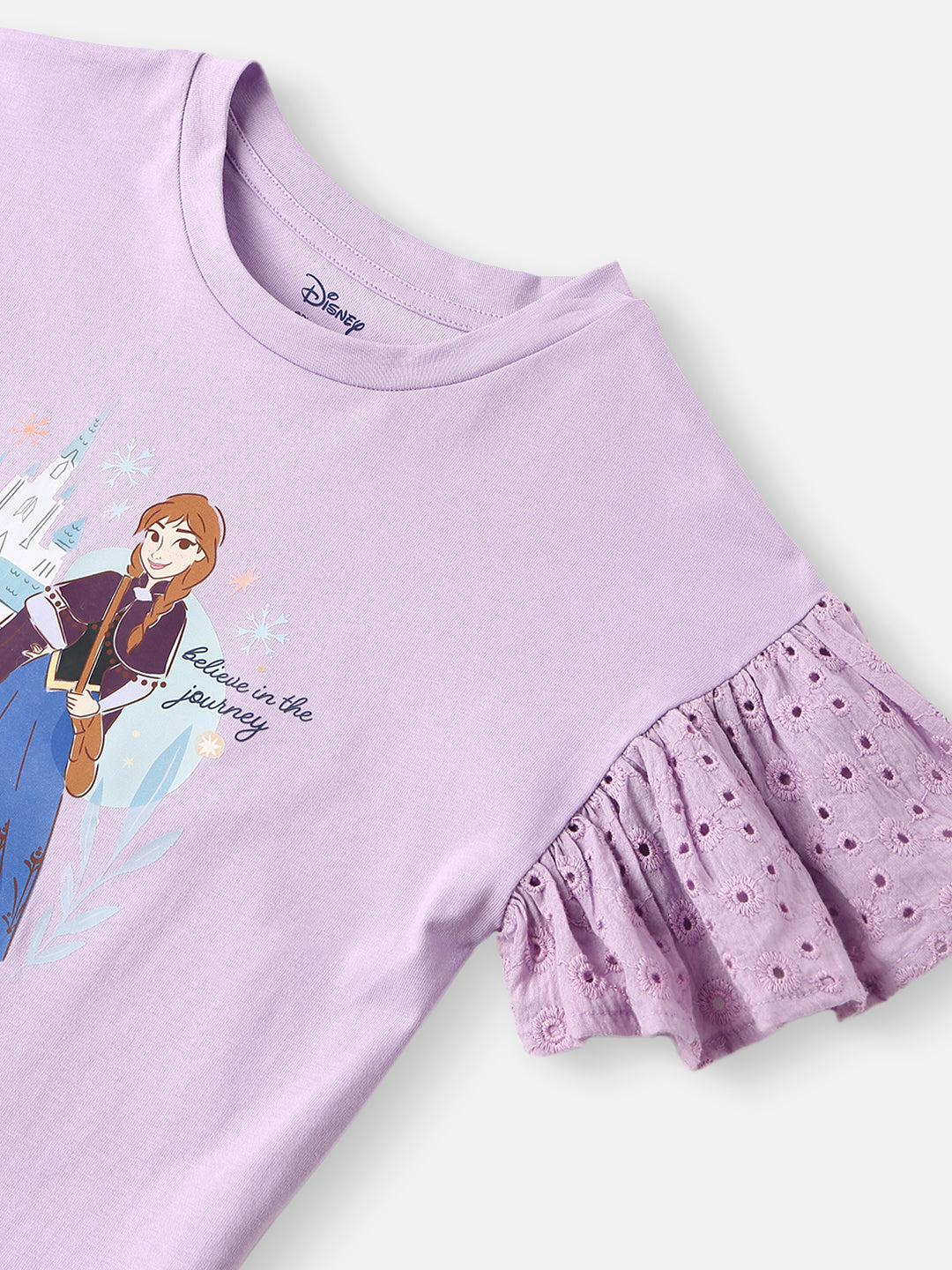 Girls Cotton Top and Shorts Set |Frozen Print Top | Schiffli Sleeves | Solid Shorts | 2-10 Years