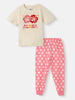 Nautinati Girls' Cotton Graphic Print T-shirt and Polka Dot Printed Joggers