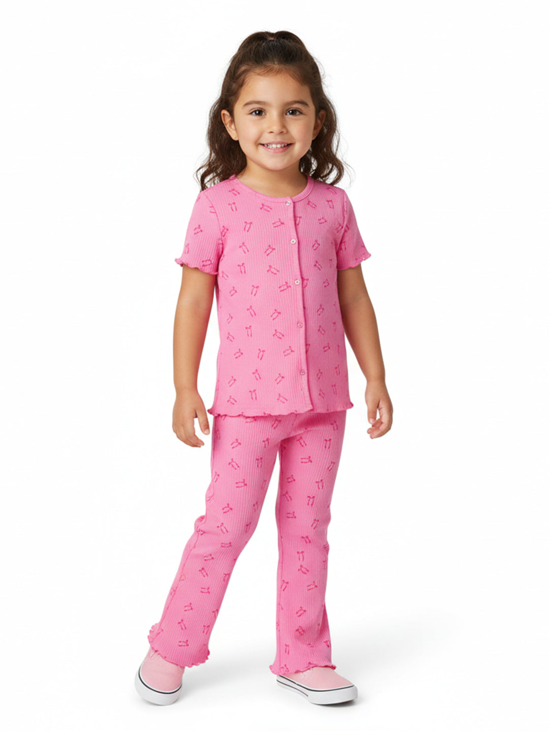 Nautinati Girls' Derby Rib Set With All-over Print | Cotton | Age 2 - 10 Years