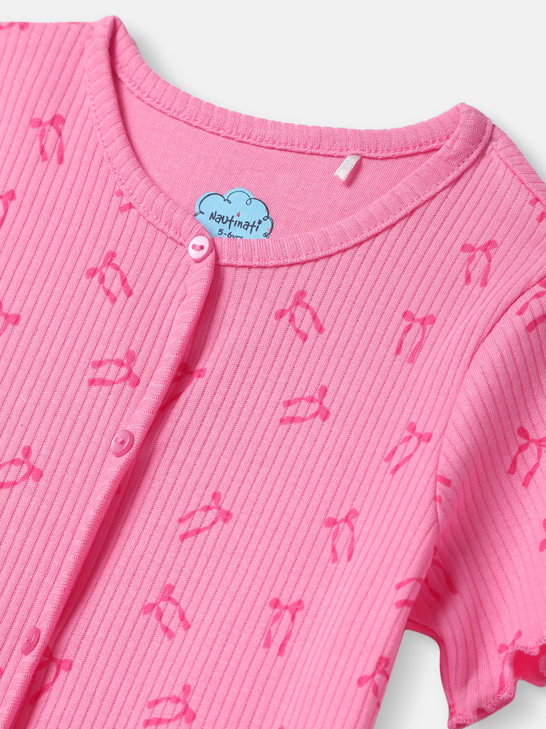 Nautinati Girls' Derby Rib Set With All-over Print | Cotton | Age 2 - 10 Years