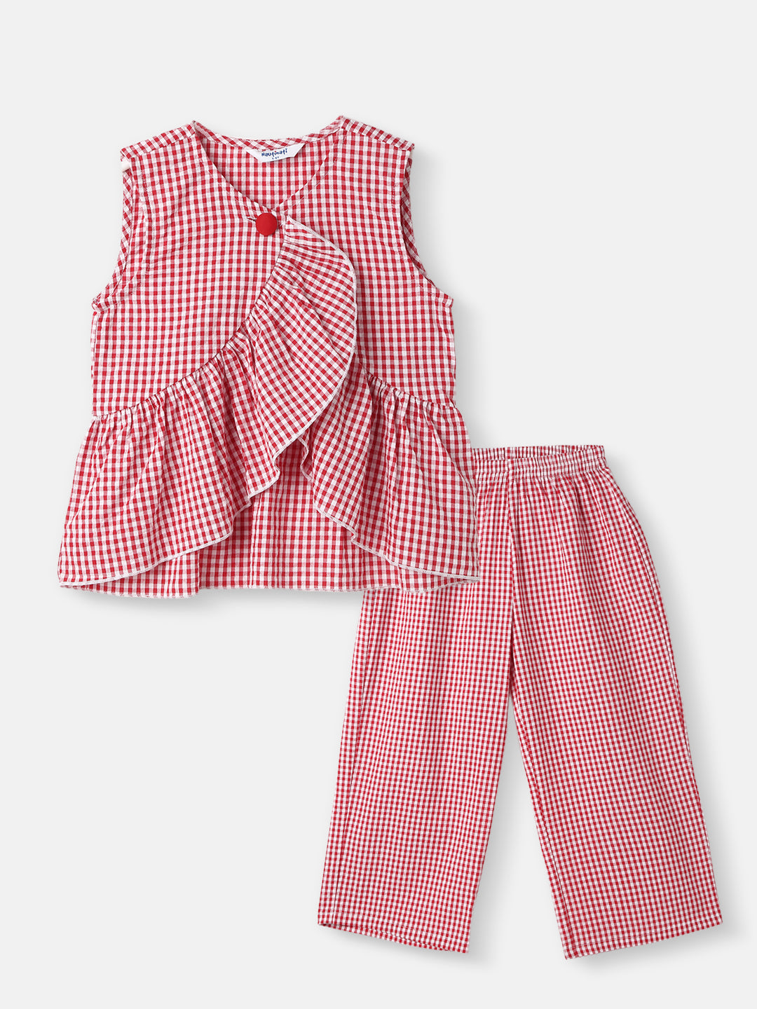 Girls Cotton Top and Pants Set |Gingham Asymmetric Clothing Set | Frill Crop Top |2-10 Years