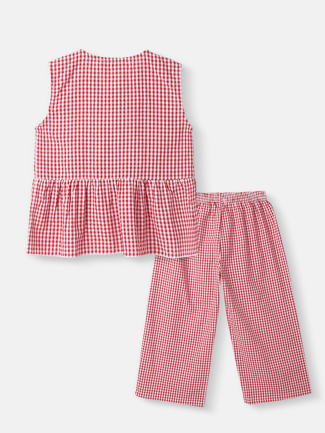 Girls Cotton Top and Pants Set |Gingham Asymmetric Clothing Set | Frill Crop Top |2-10 Years