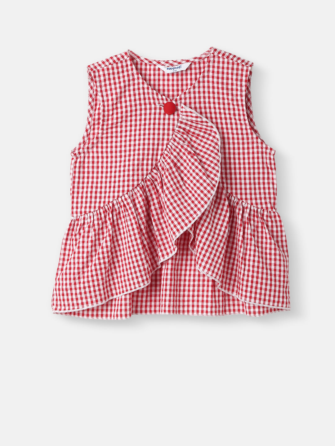 Girls Cotton Top and Pants Set |Gingham Asymmetric Clothing Set | Frill Crop Top |2-10 Years