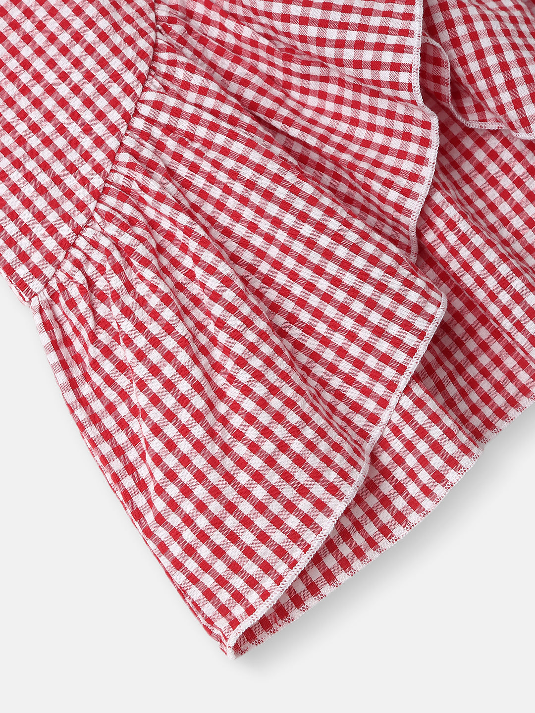 Girls Cotton Top and Pants Set |Gingham Asymmetric Clothing Set | Frill Crop Top |2-10 Years