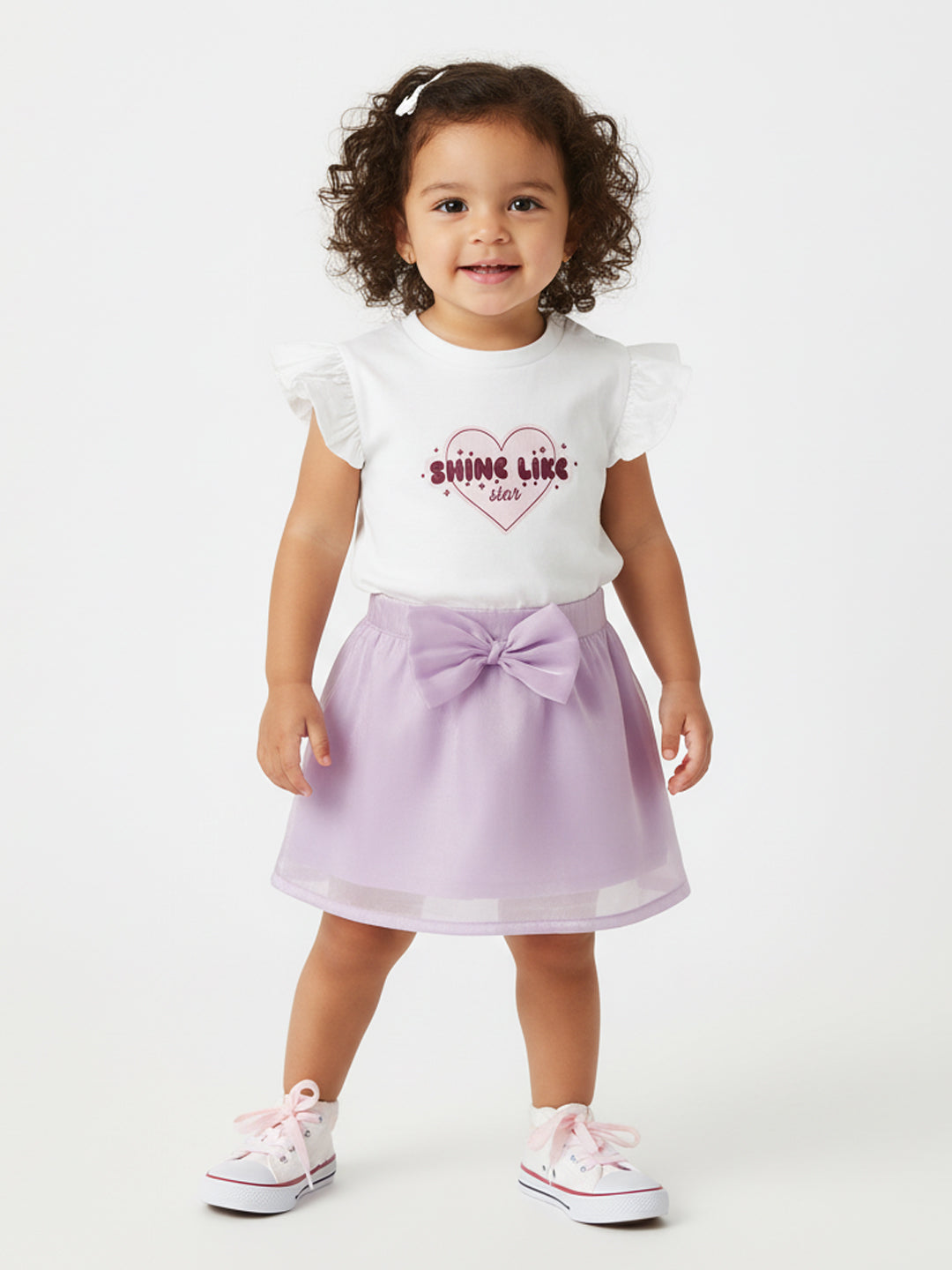 Nautinati Oraganza Lavender Bow Skirt With White Top Set for Girls