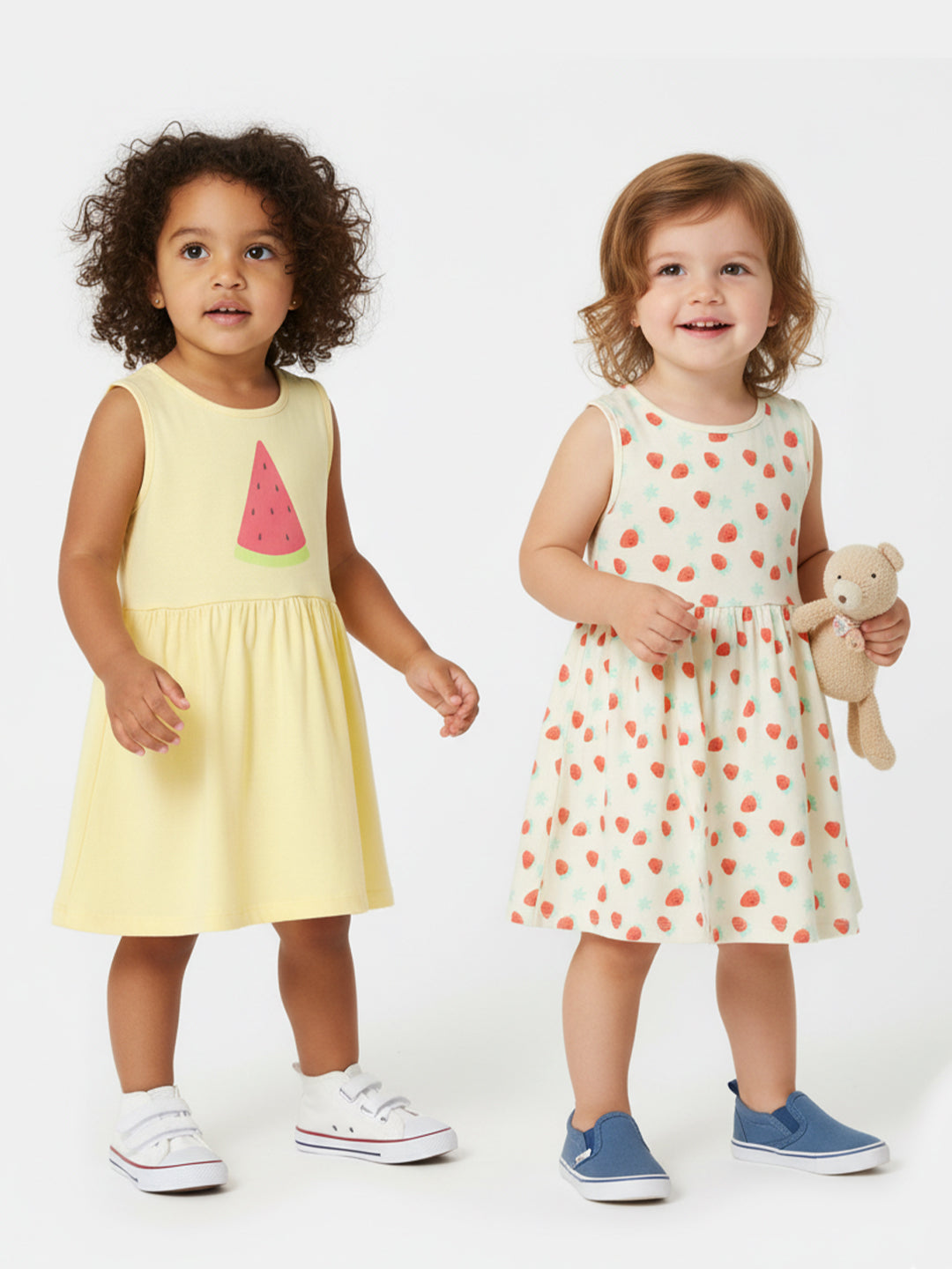 Nautinati Girls' Cotton Printed Dresses | Pack of 2 | Age 0 - 2 Years