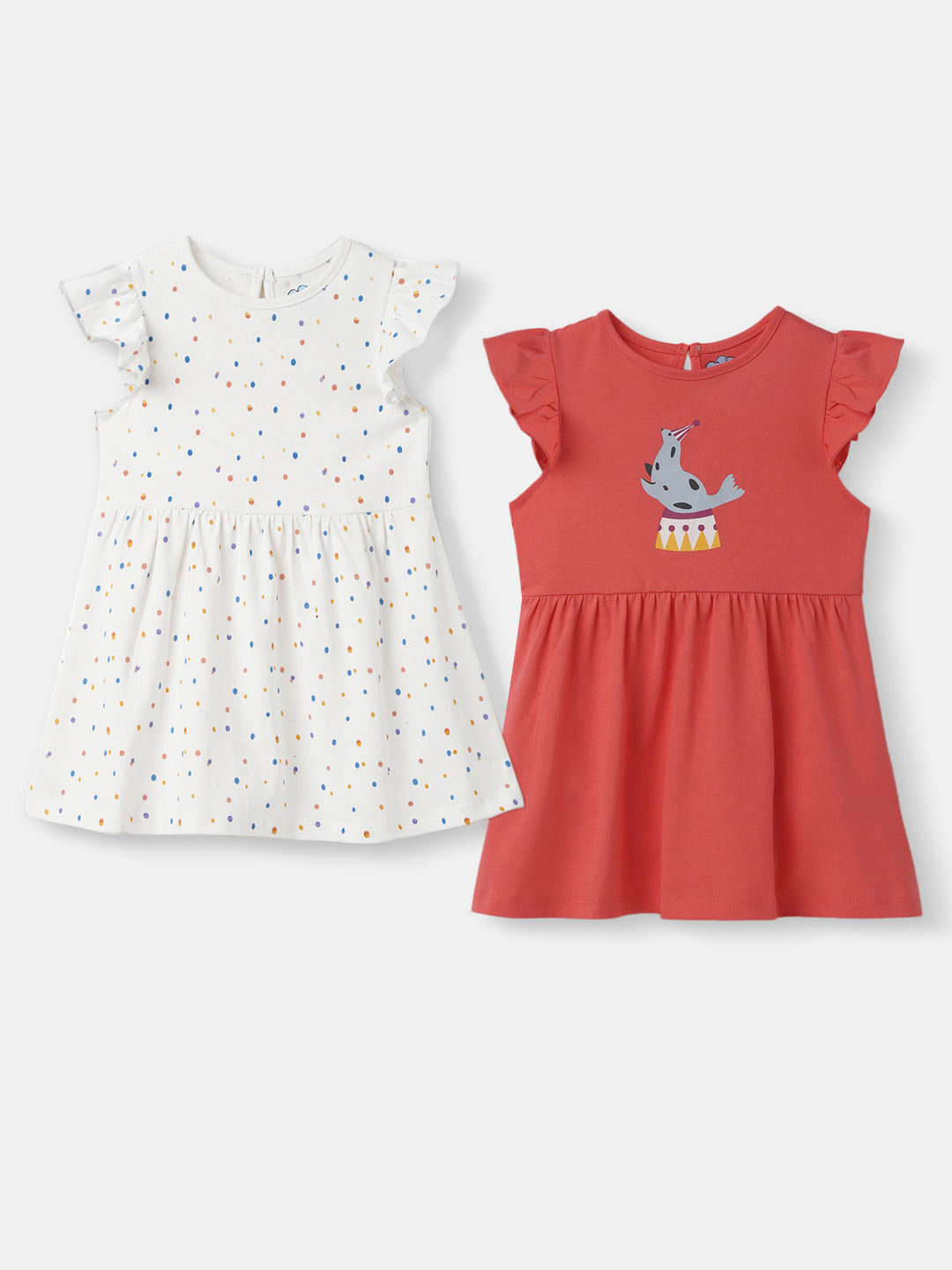 Nautinati Girls Printed Cotton Dress|Pack of 2| Age 3 - 24 Months