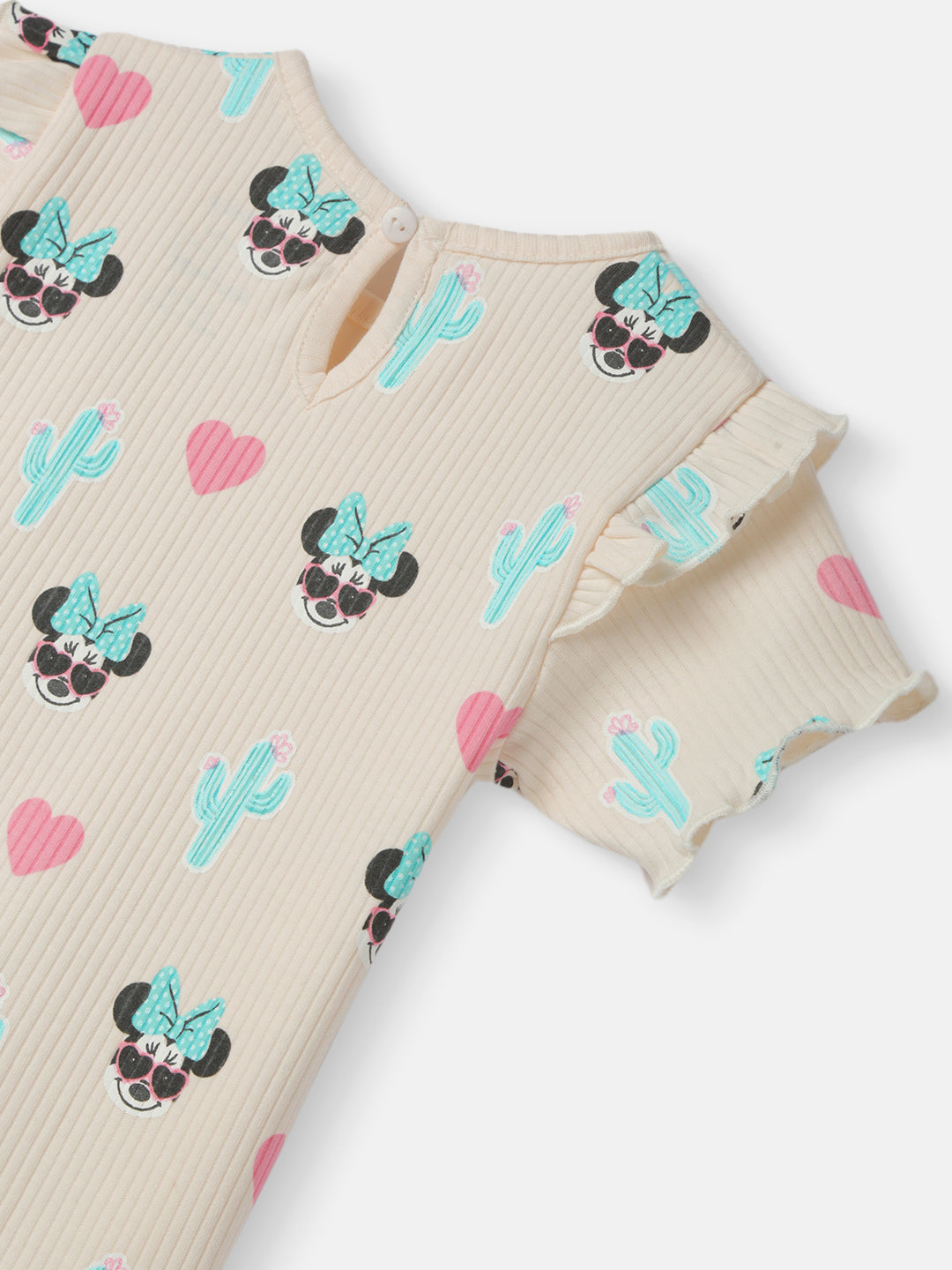Nautinati Girls' Derby Rib Cotton Minnie Mouse Print Flutter Sleeve Dress