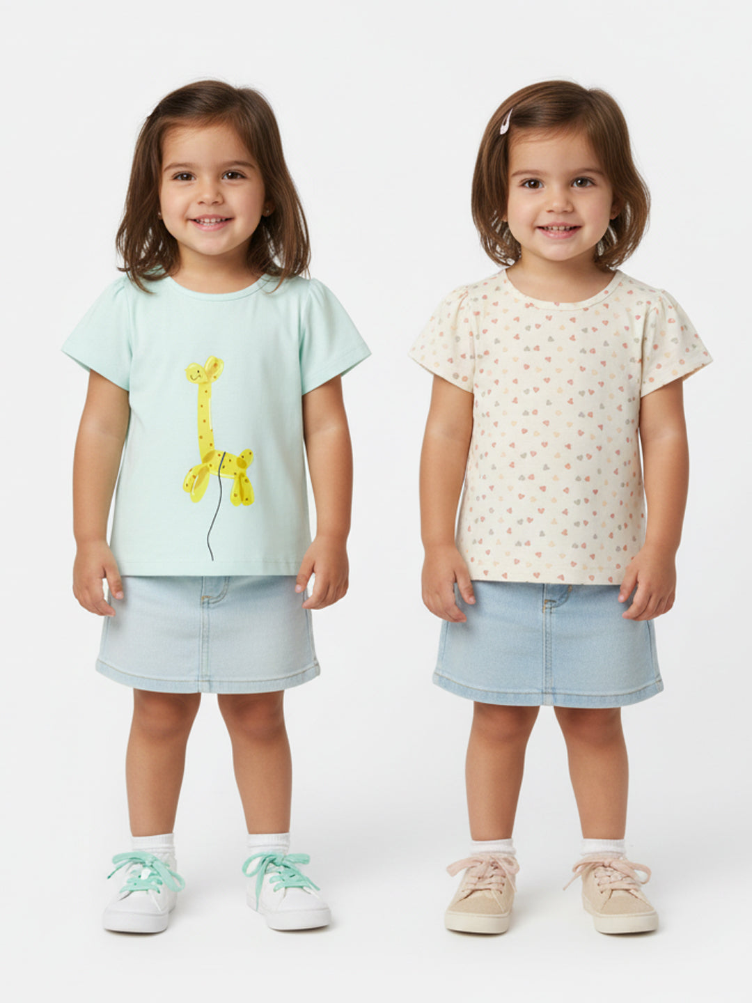 Nautinati Pack of 2 Off-white and Blue Printed Tops for Girls