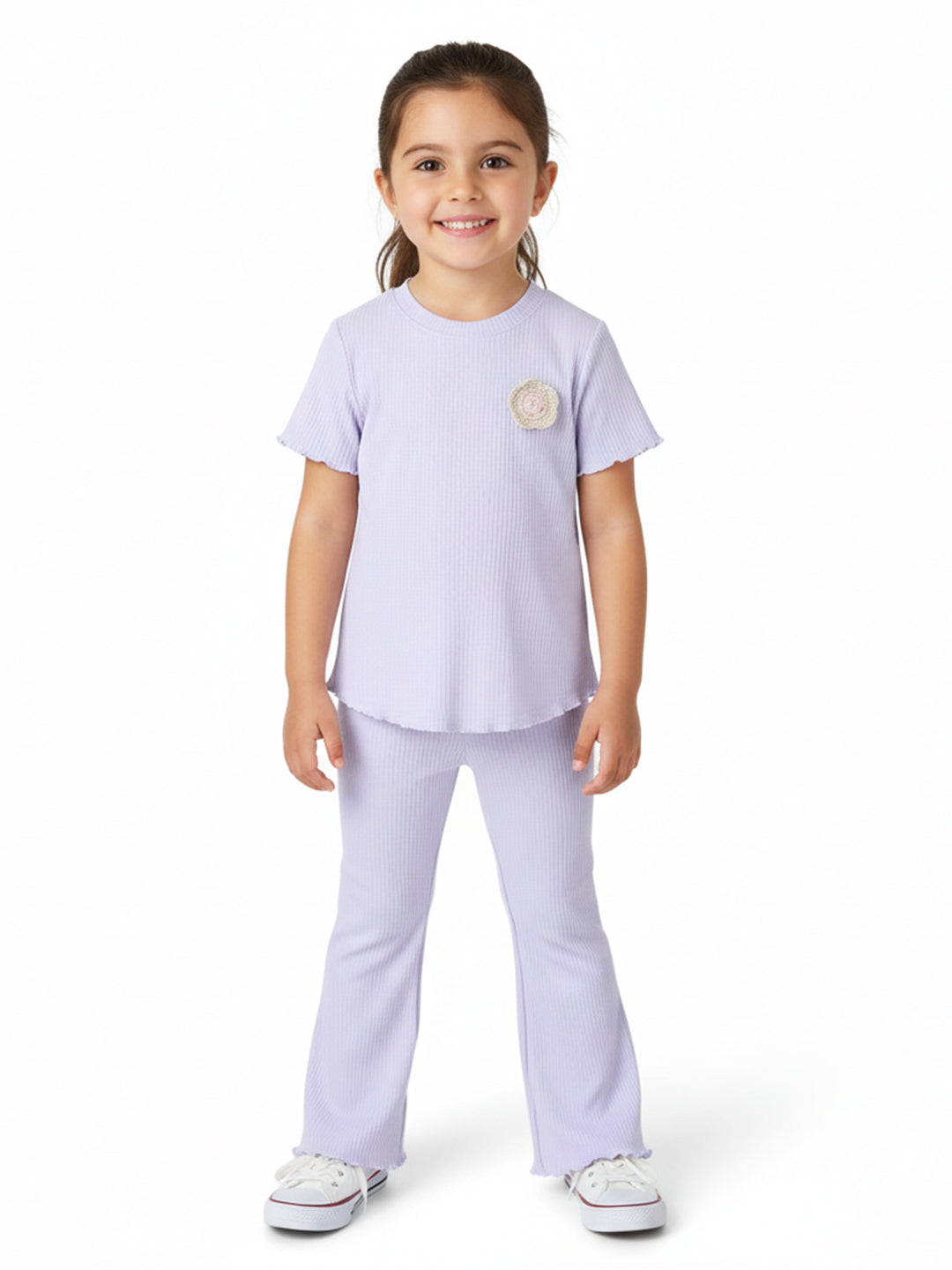 Nautinati Girls Top and Pants Set With Crochet Patch|Derby Rib Textured Fabric| Age 2 - 10 Years