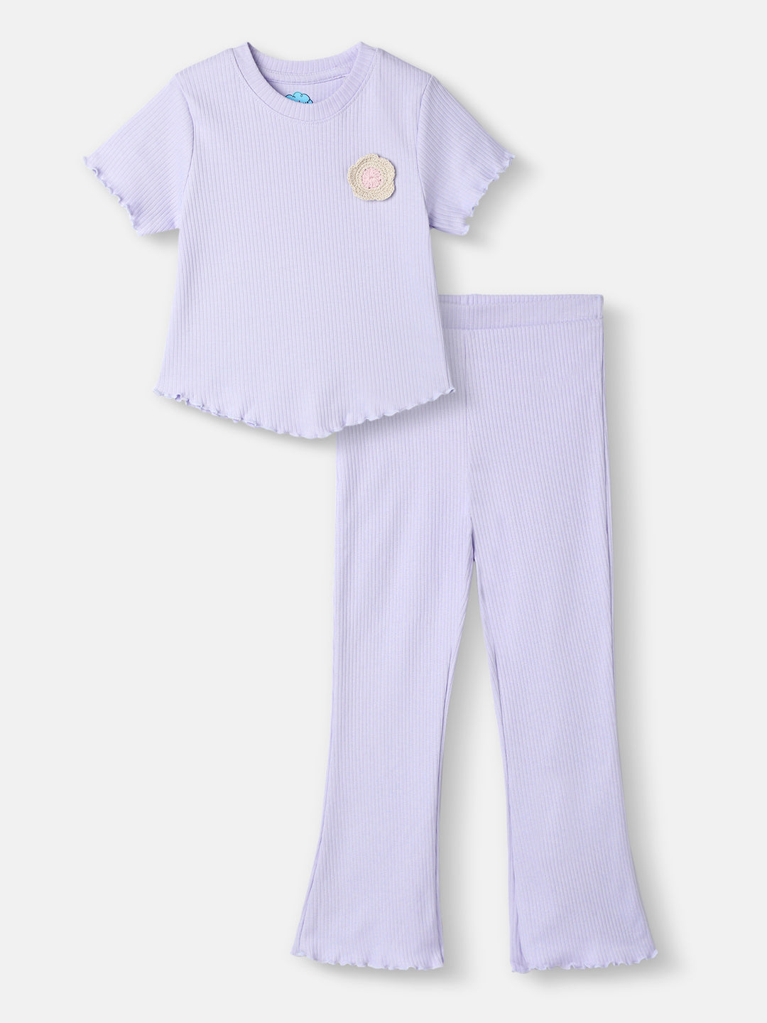 Nautinati Girls Top and Pants Set With Crochet Patch|Derby Rib Textured Fabric| Age 2 - 10 Years