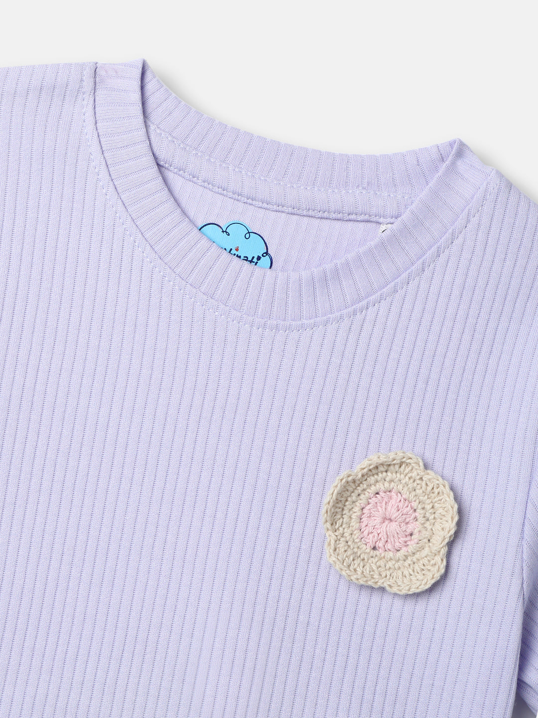 Nautinati Girls Top and Pants Set With Crochet Patch|Derby Rib Textured Fabric| Age 2 - 10 Years