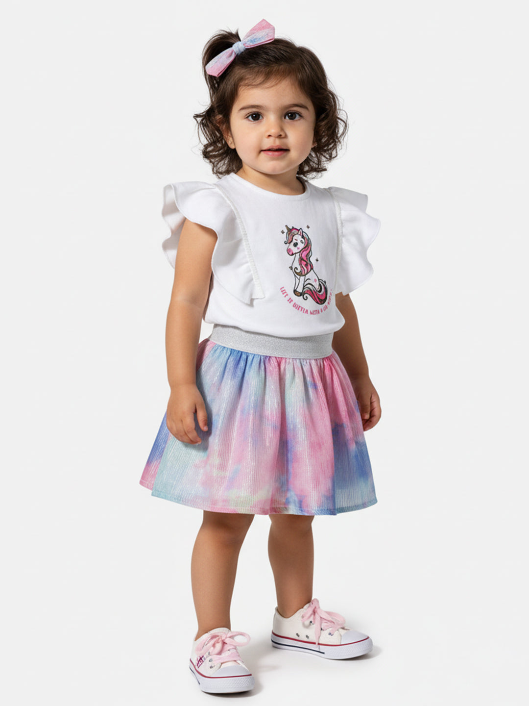 Nautinati Girls' Cotton Top and Mesh Skirt Set| Pigment Print | Age 0 - 2 Years