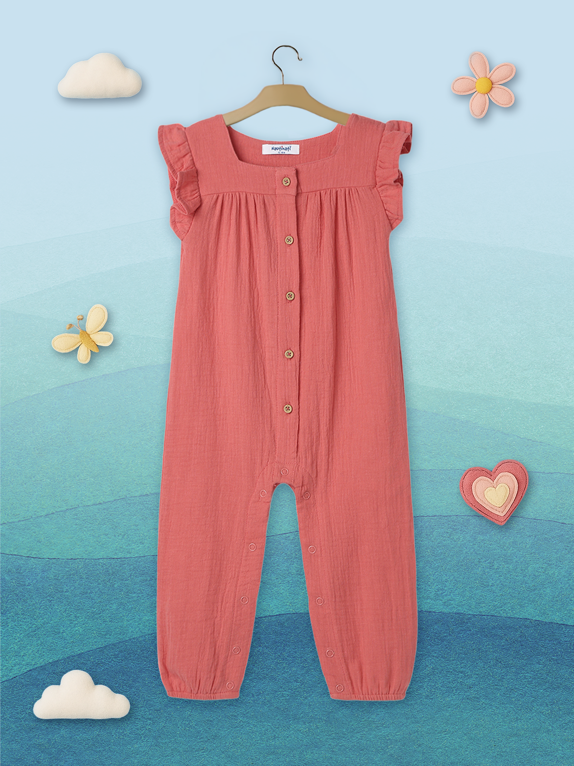 Nautinati Girls Ruffle Sleeve Sleepsuit |Textured Cotton| Age 3 - 24 Months