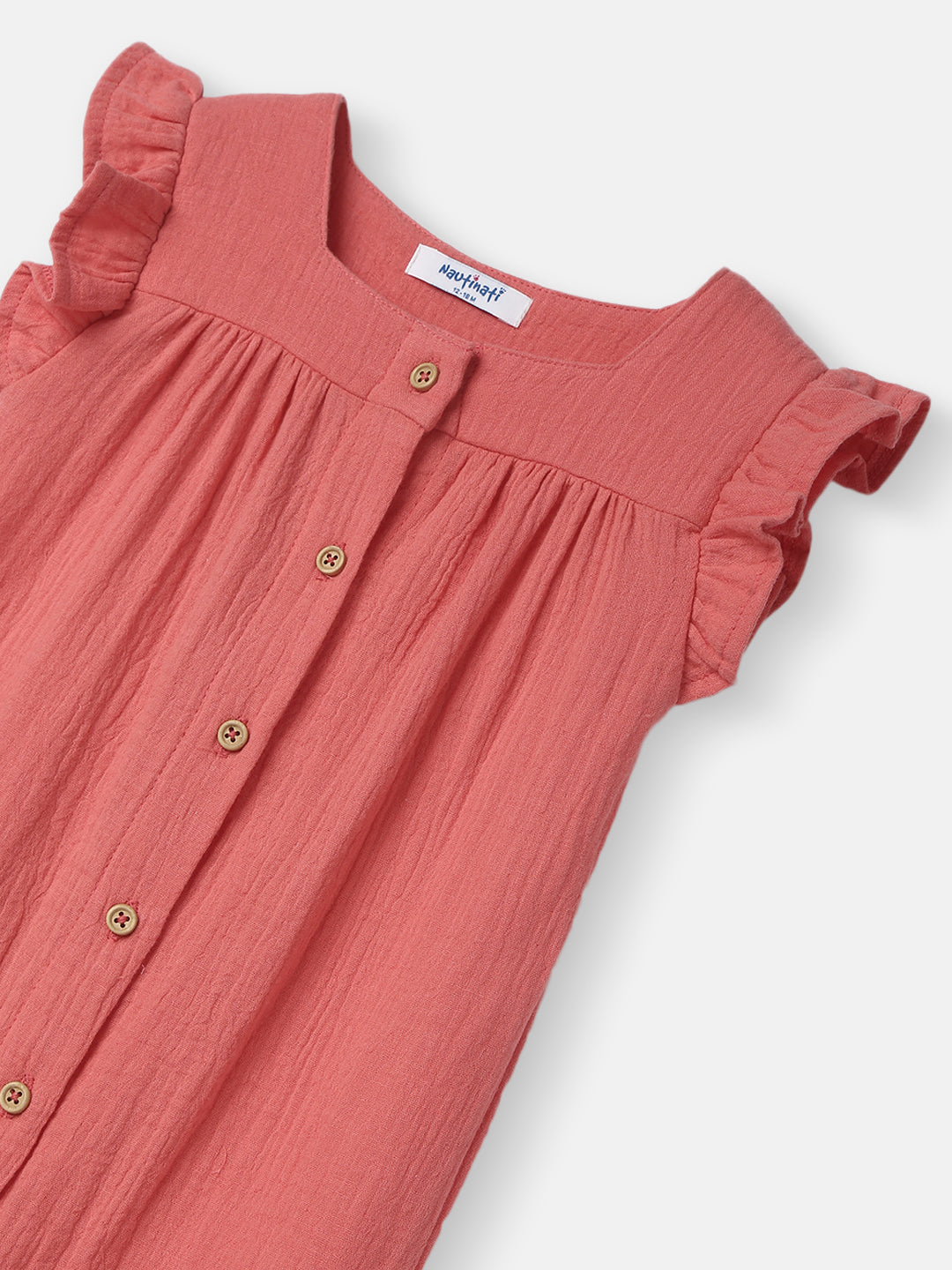 Nautinati Girls Ruffle Sleeve Sleepsuit |Textured Cotton| Age 3 - 24 Months