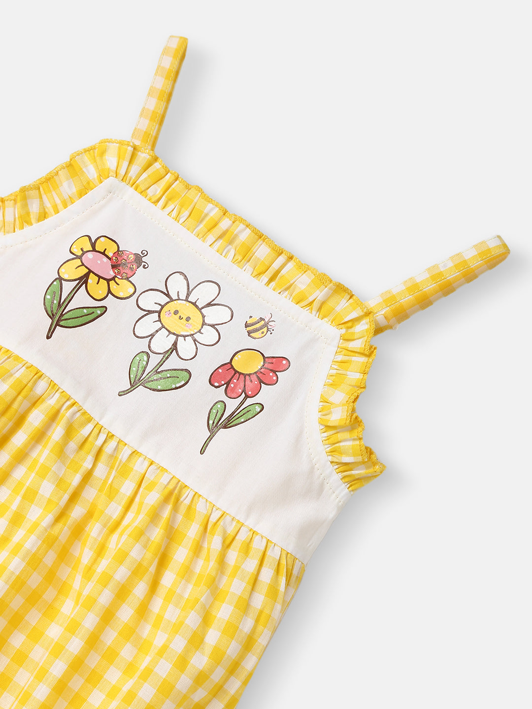 Nautinati Girls Gingham Strap Sleeves Romper|Cotton| Strap Sleeves | Age 3 - 24 Months