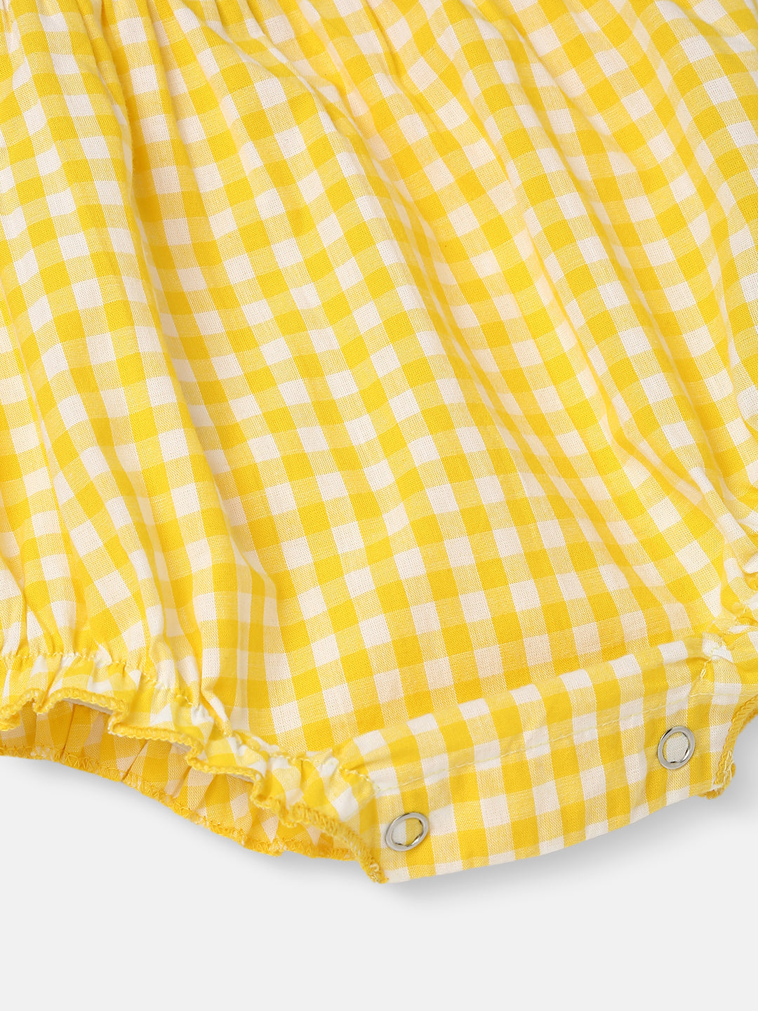 Nautinati Girls Gingham Strap Sleeves Romper|Cotton| Strap Sleeves | Age 3 - 24 Months