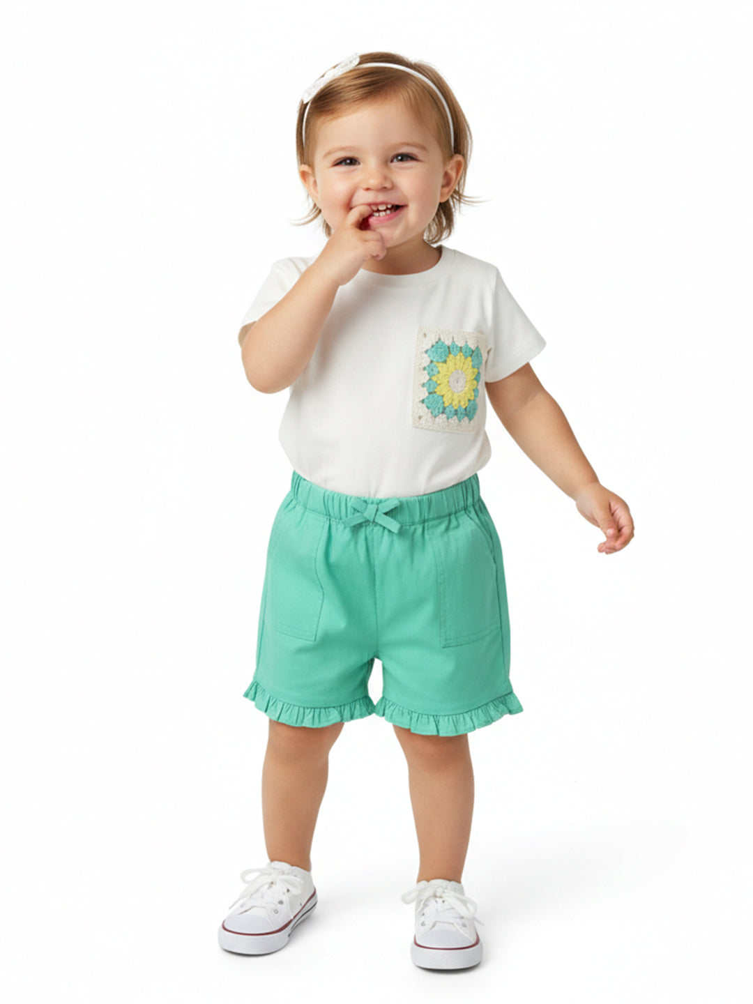 Nautinati Girls' T-shirt and Shorts Set With Crochet|Cotton| Age 0 - 2 Years