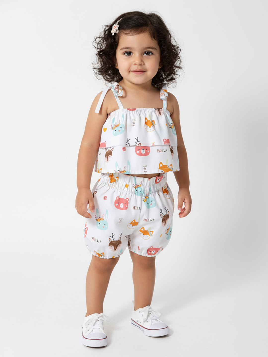 Nautinati Girls' Poplin Cotton Printed Top and Shorts Set |  Age 0 - 2 Years