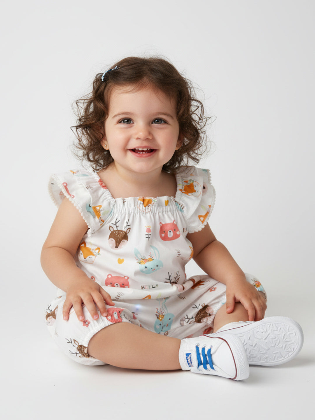 Nautinati White Printed Romper for Girls
