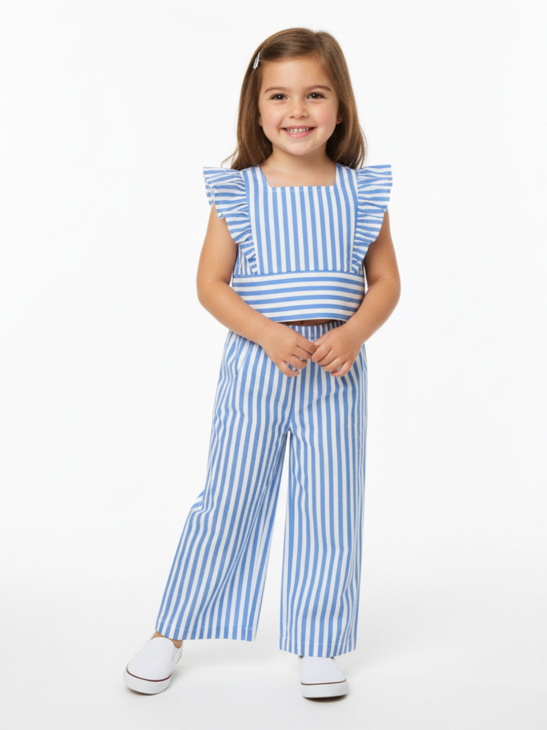 Nautinati Girls Striped Top and Pants Set|Ruffle Sleeves| Age 4 - 8 Years