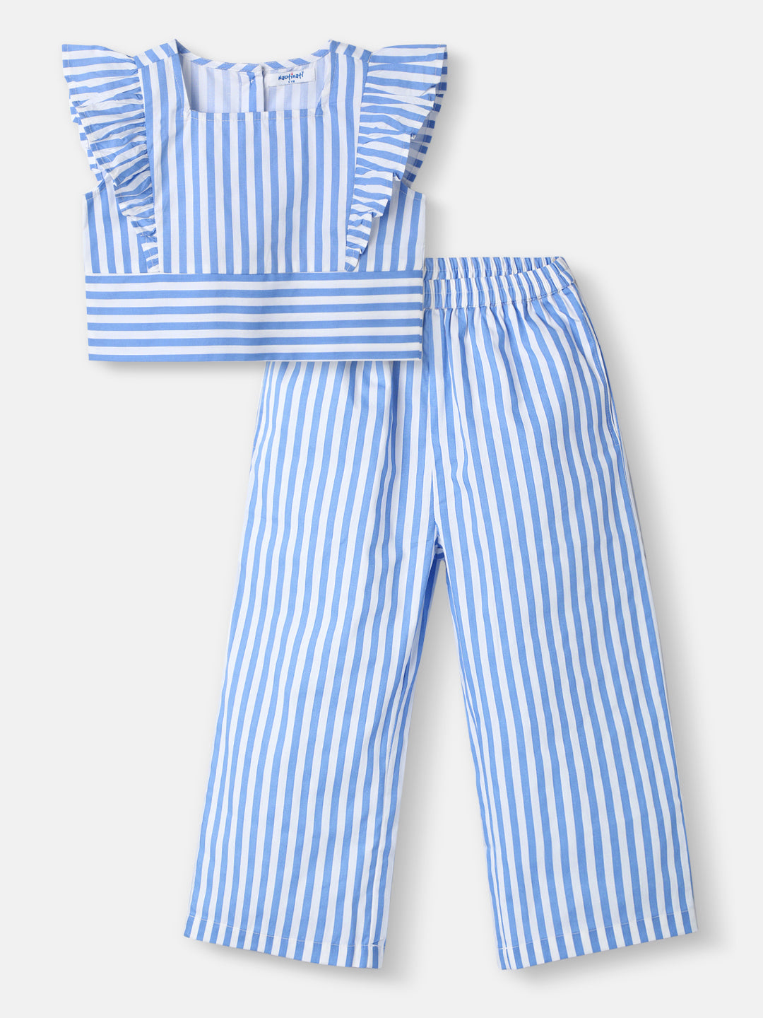 Nautinati Girls Striped Top and Pants Set|Ruffle Sleeves| Age 4 - 8 Years