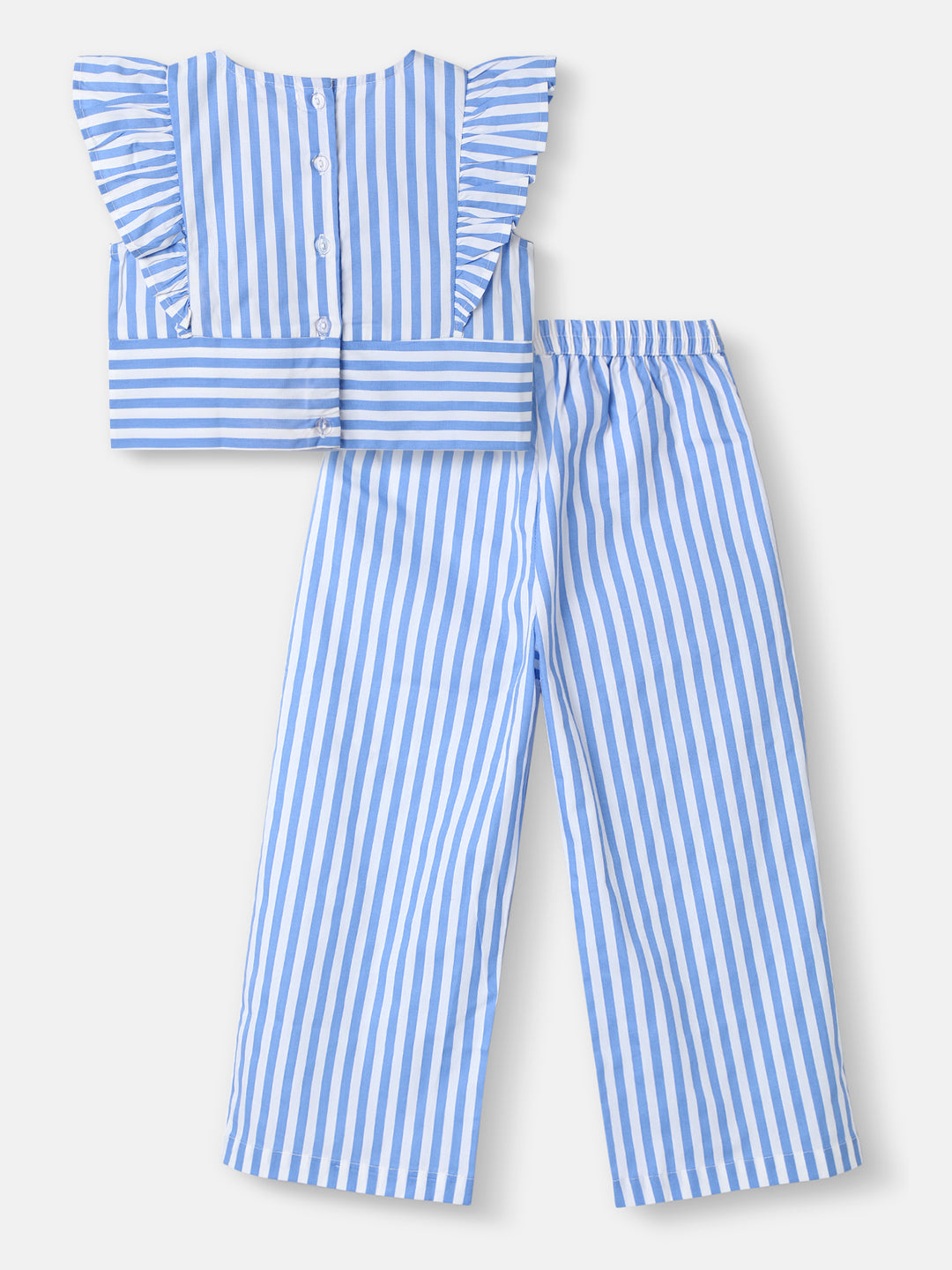 Nautinati Girls Striped Top and Pants Set|Ruffle Sleeves| Age 4 - 8 Years