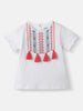 Girls Cotton Regular Top |Embroidery and Tassels| Half Sleeves with Ruffle Hem|  2-10 Years
