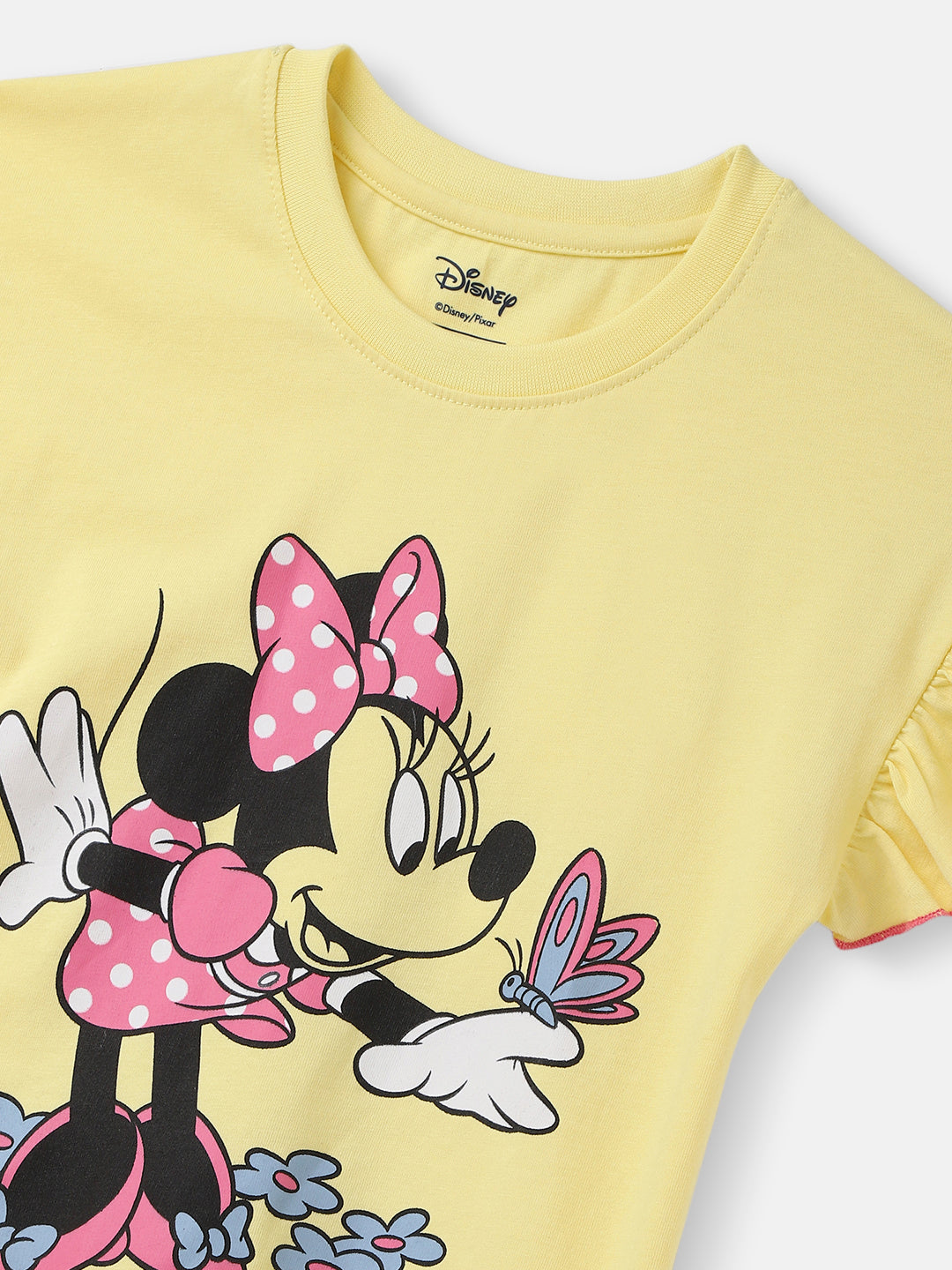 Nautinati Girls' Cotton Minnie Mouse Print T-shirt with Lettuce Hem in Sleeves