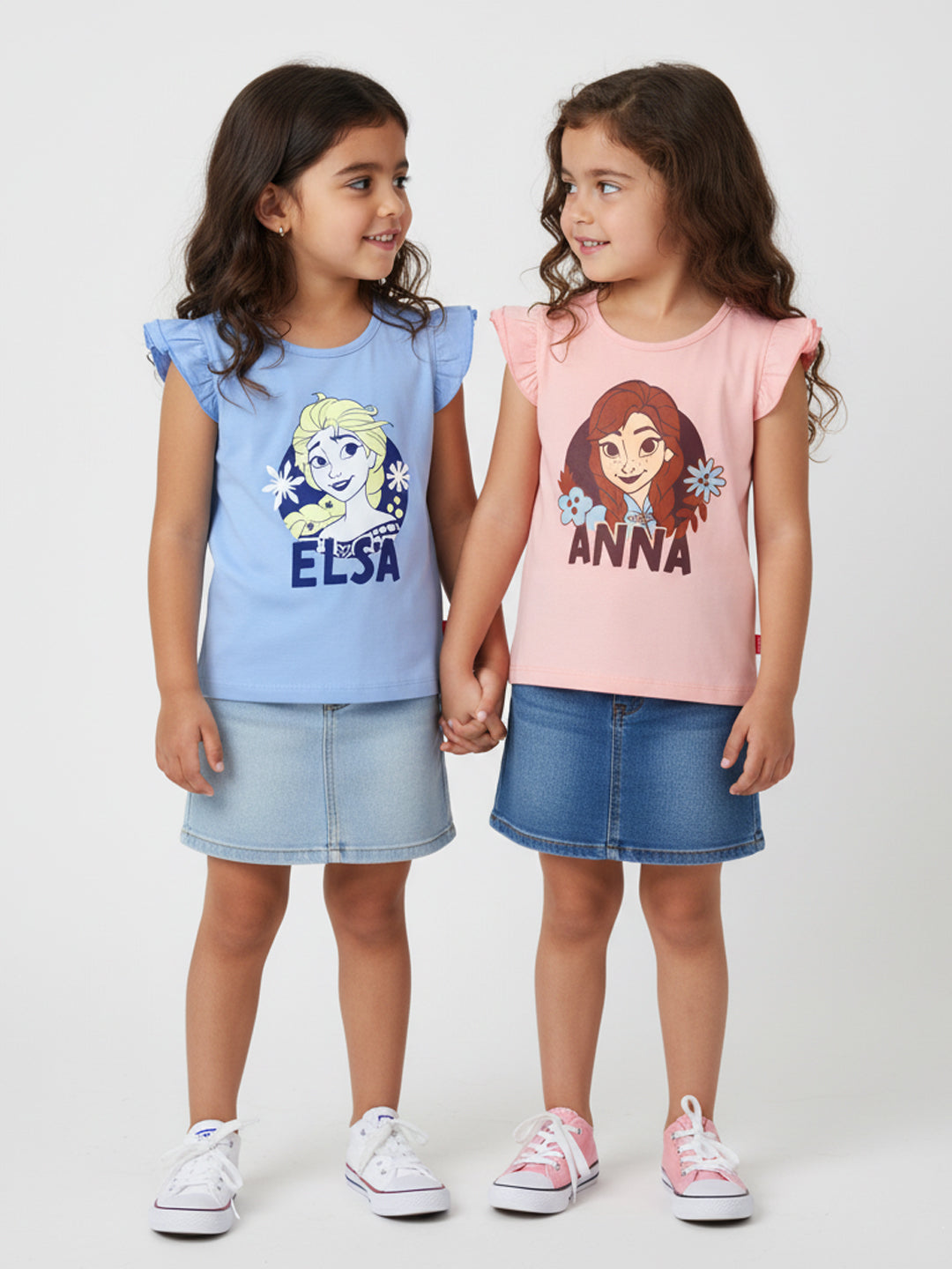 Nautinati Pink & Blue Frozen Print T-shirts for Girls