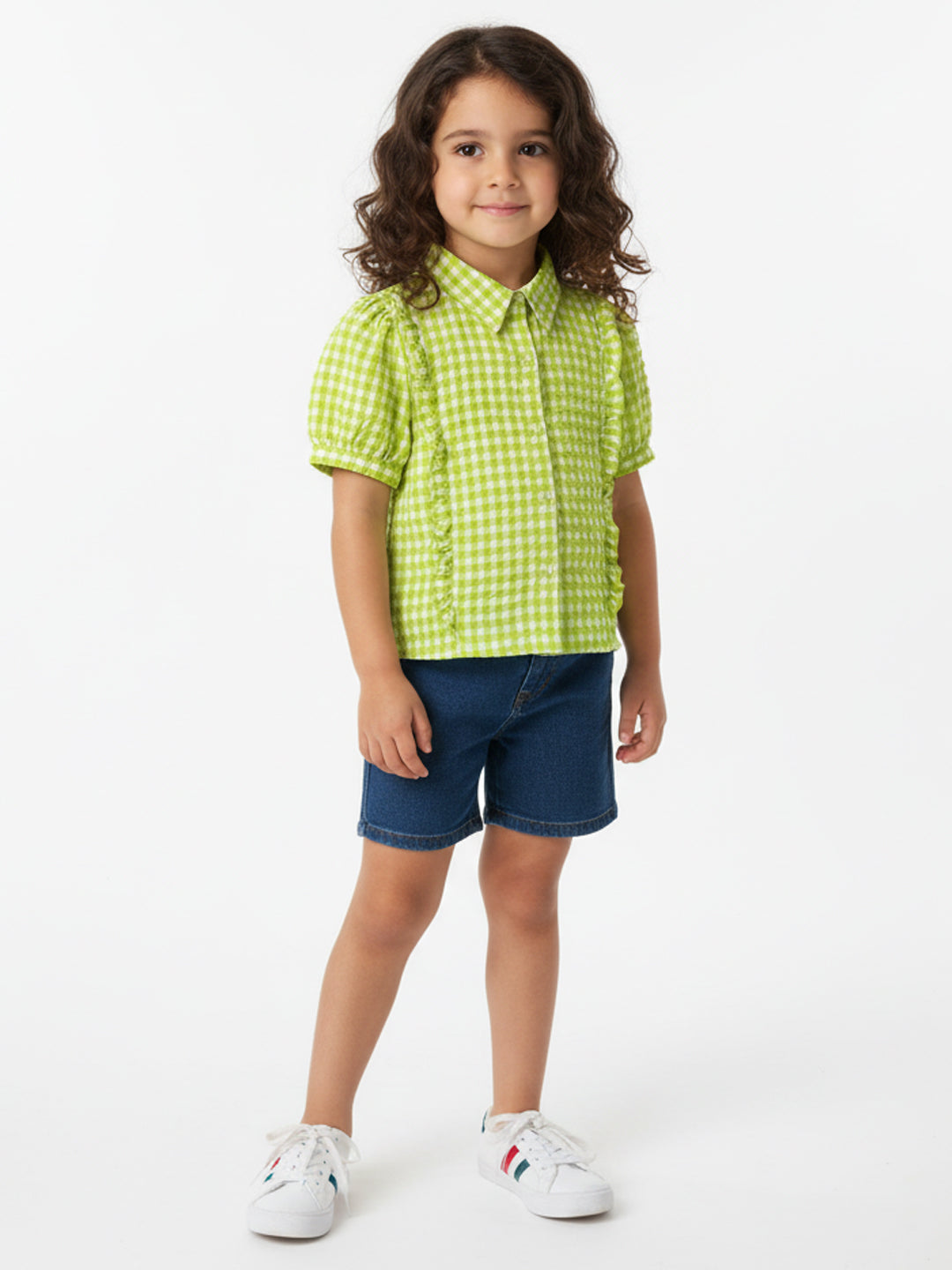 Nautinati Green Gingham Checkered Top for Girls