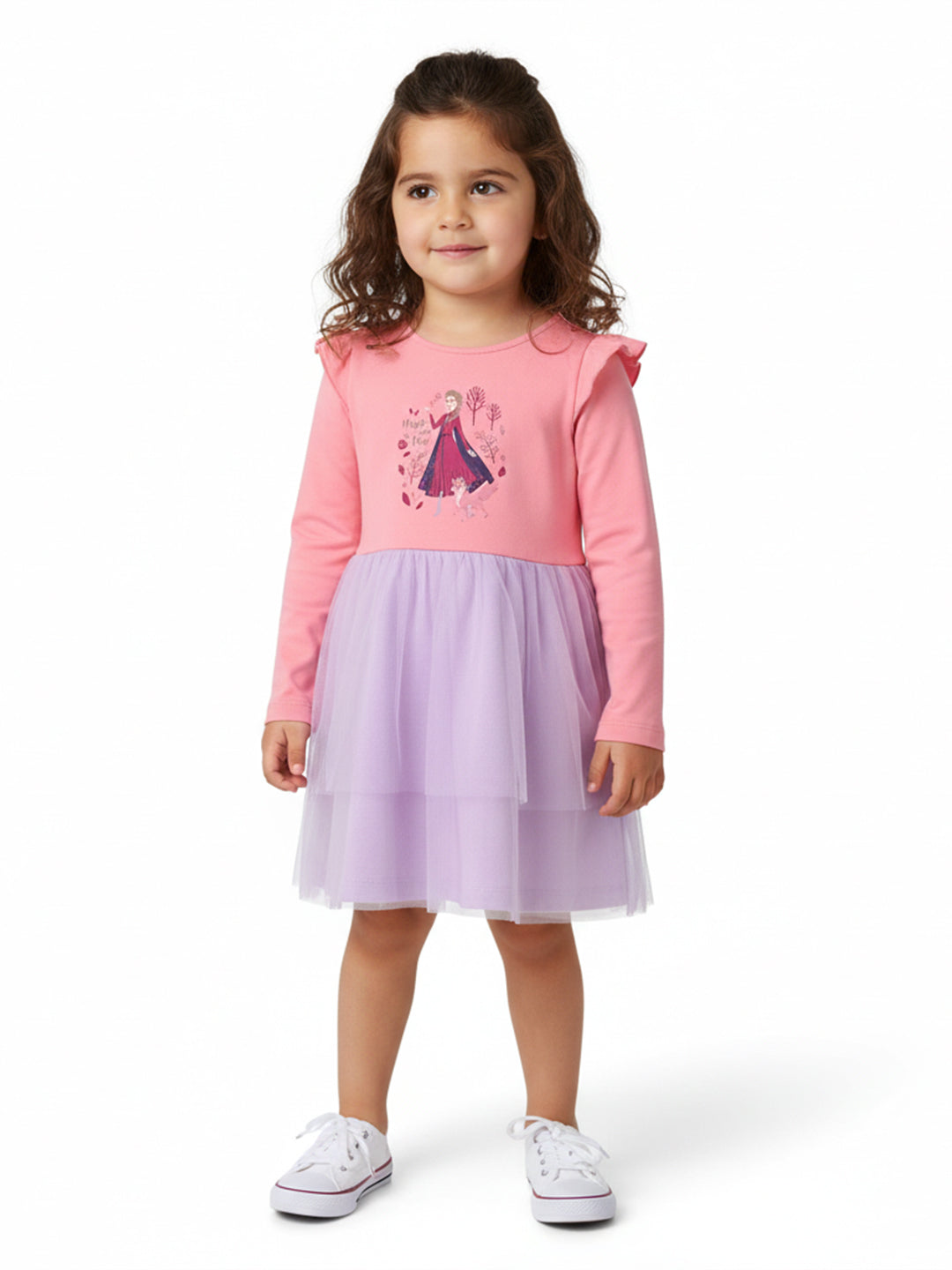 Nautinati Girls' Frozen Graphic Mesh Dress | Full Sleeves | Age 5-6 Years
